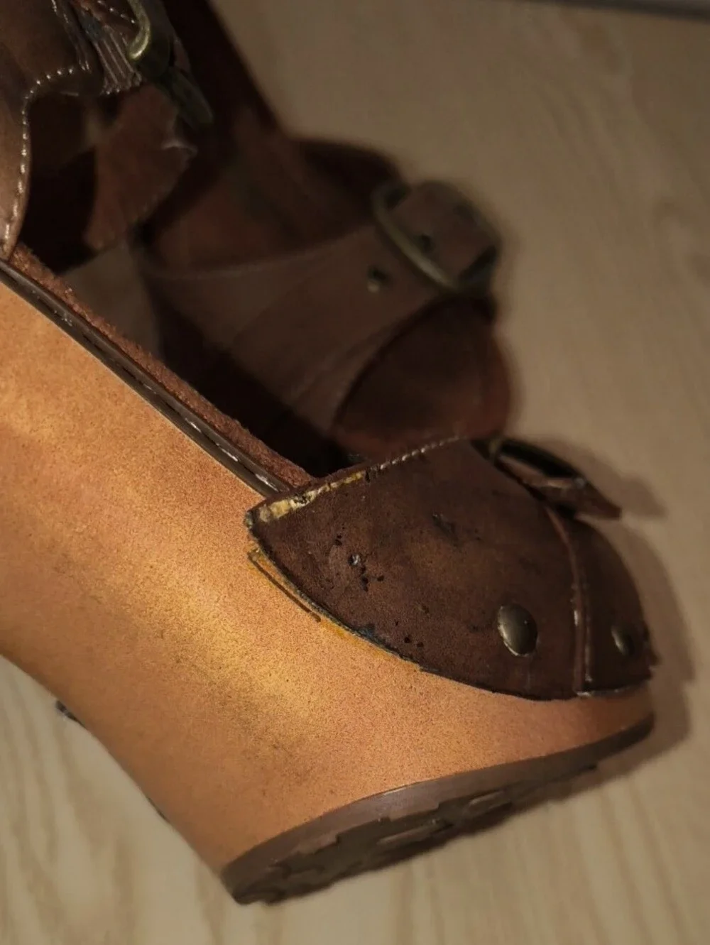 Rocket Dog Vintage Chunky Brown Faux Leather Platform Wedge Sandals Y2K Sz 8 VTG